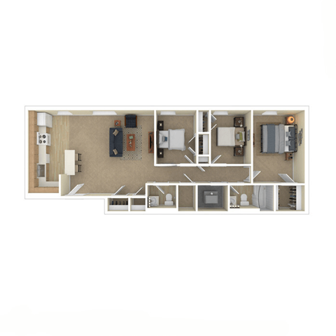 a bedroom floor plan with furniture and a living room